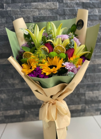 LİLYUM AYÇİÇEĞİ VE KIRMIZI GÜL BUKETİ