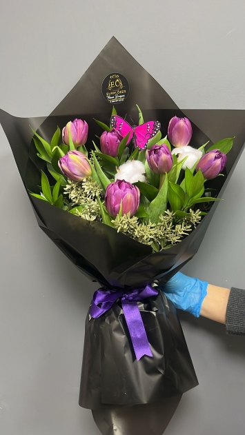 İTHAL MOR LALE BUKETİ 7 Lİ